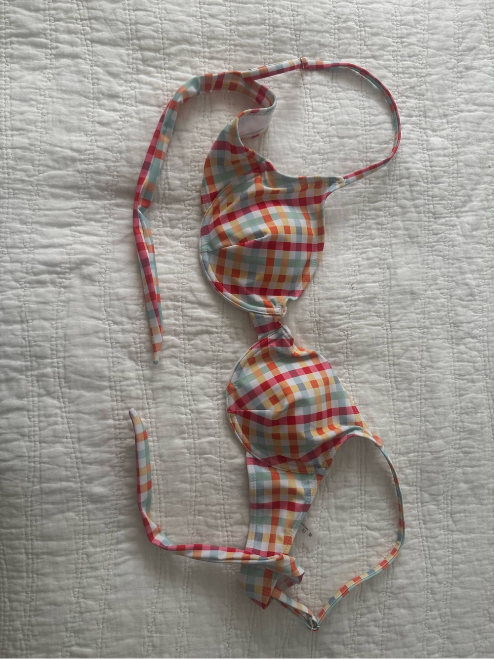 Never Before Worn Multi-Color Checkered Bikini Top Swimwear